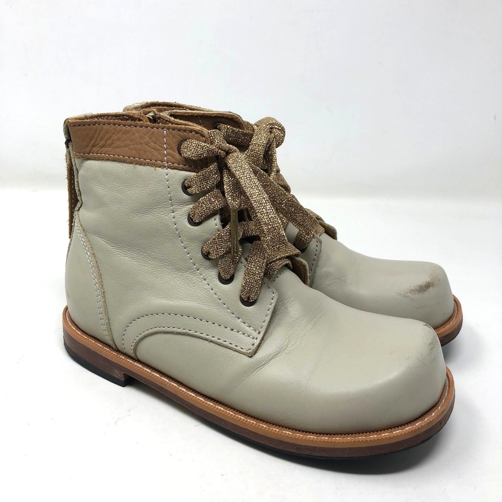 Mikoleon Ankle Boots Unisex 13.5 Kids Cream Tan Leather Glitter Lace Side Zip